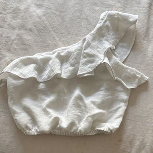 Cropped One-Shoulder Ruffle Top